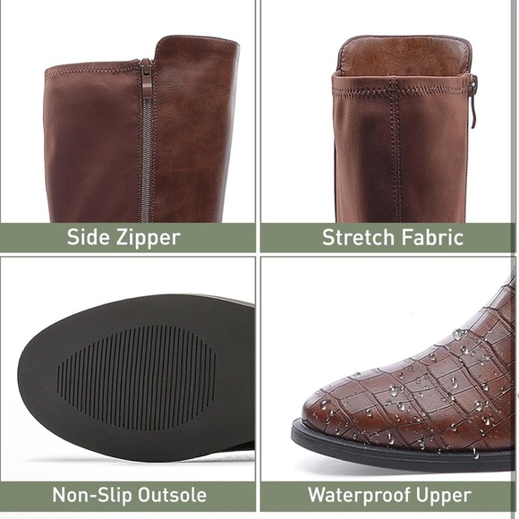 Brown Leather Knee-High Women's Boots (009) - Picture 4 of 5